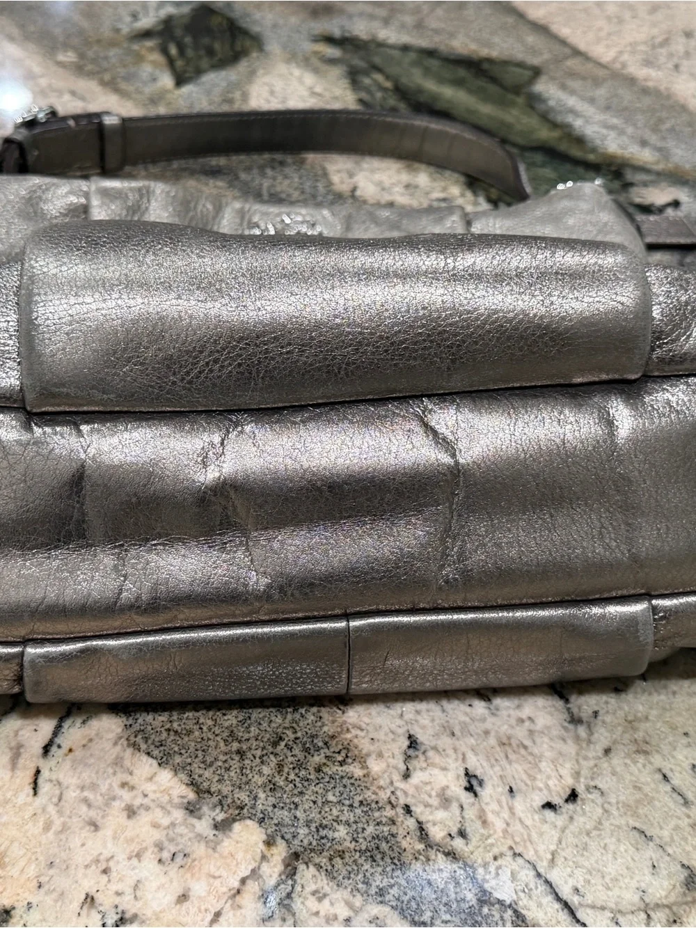 Coach Metallic Pebbled Leather Shoulder Bag - Gunmetal